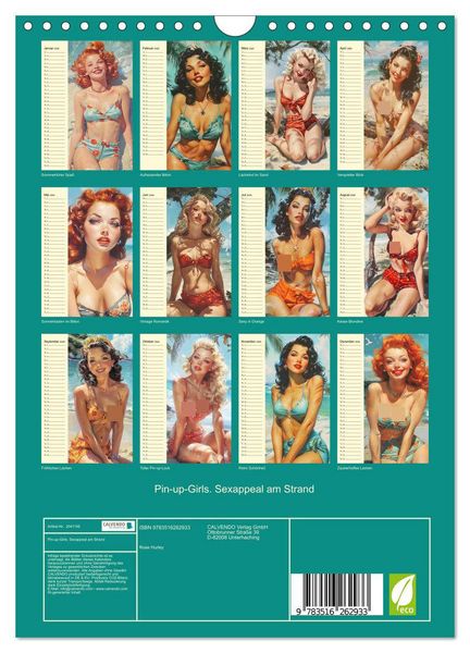 Produktbild: Pin-up-Girls. Sexappeal am Strand (Wandkalender 2026 DIN A4 hoch), CALVENDO Monatskalender