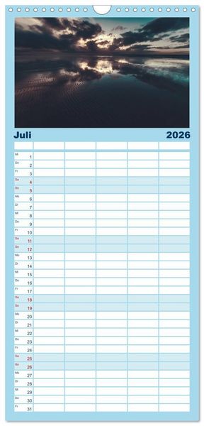 Produktbild: Familienplaner 2026 - Abendlicht &uuml;ber der Nordsee mit 5 Spalten (Wandkalender, 21 x 45 cm) CALVENDO