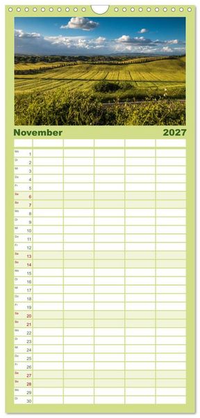 Produktbild: Familienplaner 2027 - Gr&uuml;ne Farbt&ouml;ne Toskana mit 5 Spalten (Wandkalender, 21 x 45 cm) CALVENDO