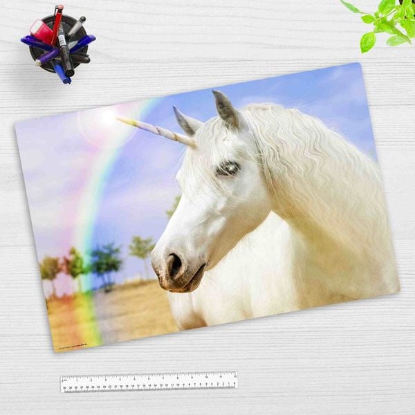 Produktbild: Cover-your-desk Schreibtischunterlage f&uuml;r Kinder Wei&szlig;es Einhorn, aus hochwertigem Vinyl , 60 x 40 cm