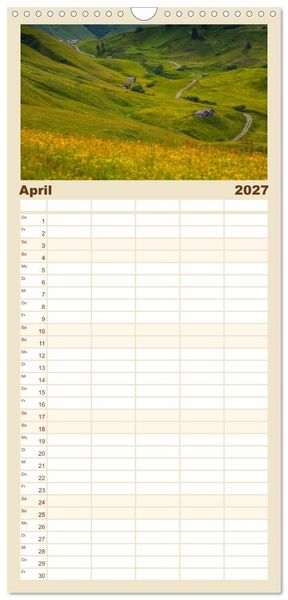 Produktbild: Familienplaner 2027 - Berge. Wege in die Natur mit 5 Spalten (Wandkalender, 21 x 45 cm) CALVENDO