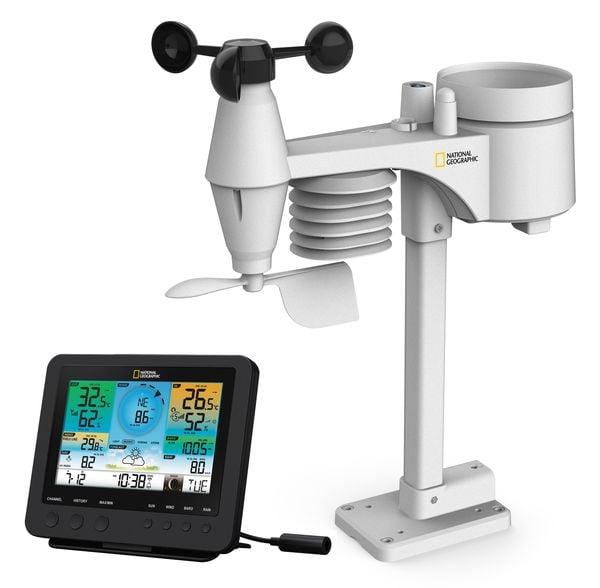 National Geographic 9080600 - WLAN Wetterstation Funk mit 7-in-1 Profi-Sensor, Wettercenter
