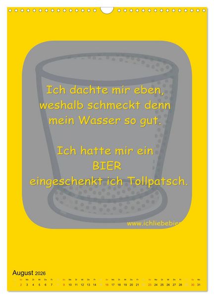 Produktbild: Ich liebe Bier (Wandkalender 2026 DIN A3 hoch), CALVENDO Monatskalender