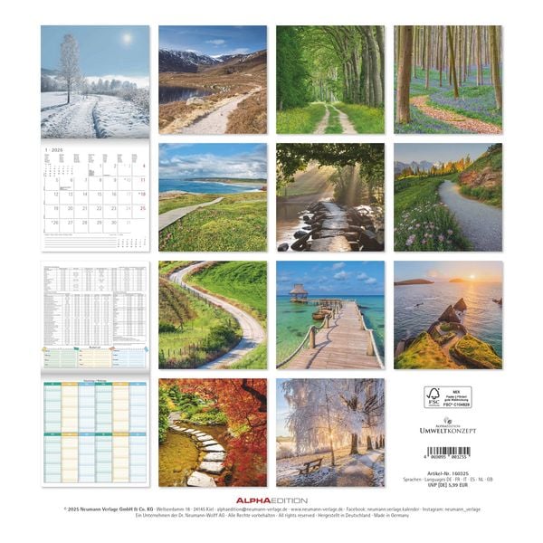 Produktbild: Wege 2026 - Broschürenkalender 30x30 cm (30x60 geöffnet) - Kalender mit Platz für Notizen - Paths - Bildkalender - Wandplaner - Naturkalender