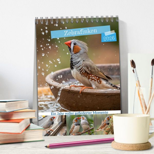 Produktbild: Zebrafinken - Ein Jahr voller gefiederter Momente (Tischkalender 2026 DIN A5 hoch), CALVENDO Monatskalender