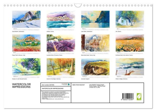 Produktbild: WATERCOLOR IMPRESSIONS (Wall Calendar 2026 DIN A3 landscape), CALVENDO 12 Month Wall Calendar