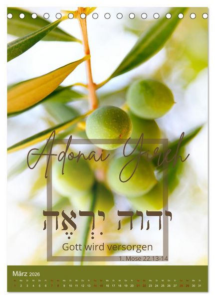 Produktbild: Israel und hebr&auml;ische Namen Gottes (Tischkalender 2026 DIN A5 hoch), CALVENDO Monatskalender