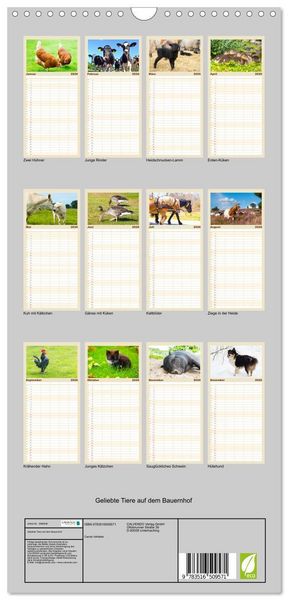 Produktbild: Familienplaner 2026 - Geliebte Tiere auf dem Bauernhof mit 5 Spalten (Wandkalender, 21 x 45 cm) CALVENDO