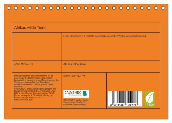 Produktbild: Afrikas wilde Tiere (Tischkalender 2026 DIN A5 quer), CALVENDO Monatskalender
