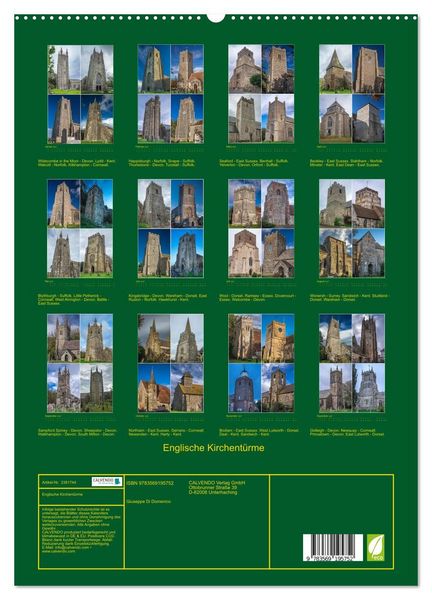 Produktbild: Englische Kirchent&uuml;rme (hochwertiger Premium Wandkalender 2027 DIN A2 hoch), Kunstdruck in Hochglanz