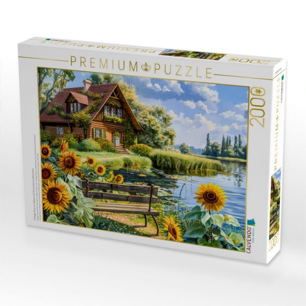 Produktbild: CALVENDO Puzzle Cottage Haus am Wasser mit Sonnenblumenfeld davor | 2000 Teile Lege-Gr&ouml;&szlig;e 90x67cm Foto-Puzzle f&uuml;r gl&uuml;ckliche Stunden