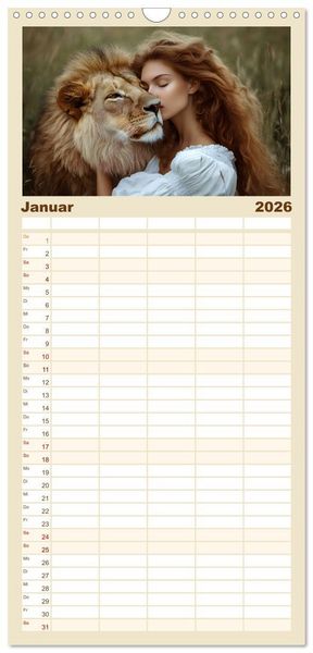 Produktbild: Familienplaner 2026 - Magische Tierliebe mit 5 Spalten (Wandkalender, 21 x 45 cm) CALVENDO