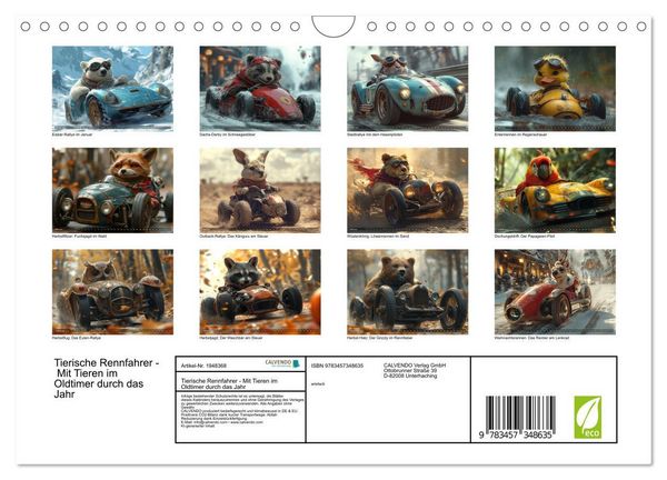 Produktbild: Tierische Rennfahrer - Mit Tieren im Oldtimer durch das Jahr (Wandkalender 2026 DIN A4 quer), CALVENDO Monatskalender