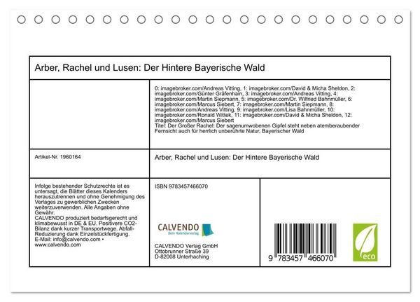Produktbild: Arber, Rachel und Lusen: Der Hintere Bayerische Wald (Tischkalender 2026 DIN A5 quer), CALVENDO Monatskalender
