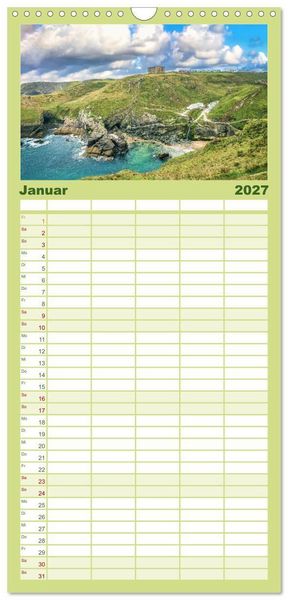 Produktbild: Familienplaner 2027 - Cornwall - Malerische Landschaften mit grandiosen K&uuml;sten mit 5 Spalten (Wandkalender, 21 x 45 cm) CALVENDO