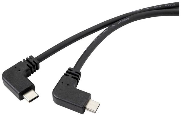 Renkforce USB-Kabel USB 3.2 Gen2 (USB 3.1 Gen2) USB-C® Stecker, USB-C® Stecker 1.20 m Schwarz 90° nach links gewinkelt R