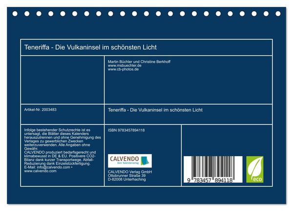 Produktbild: Teneriffa - Die Vulkaninsel im sch&ouml;nsten Licht (Tischkalender 2026 DIN A5 quer), CALVENDO Monatskalender