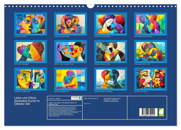 Produktbild: Liebe und Gl&uuml;ck. Abstrakte Kunst im &Ouml;lbilder-Stil (Wandkalender 2026 DIN A3 quer), CALVENDO Monatskalender