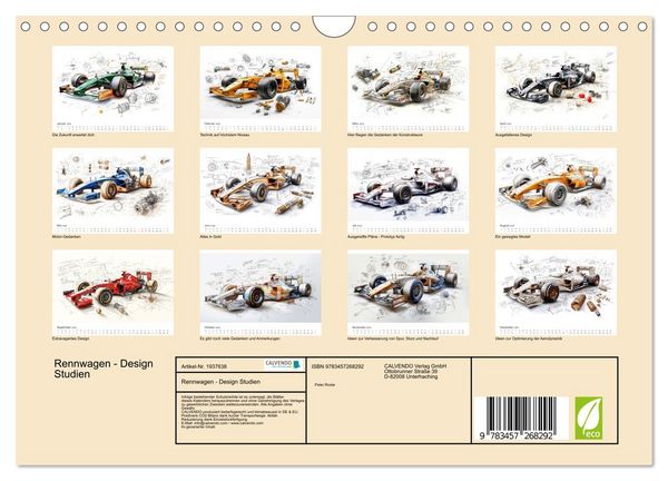 Produktbild: Rennwagen - Design Studien (Wandkalender 2026 DIN A4 quer), CALVENDO Monatskalender