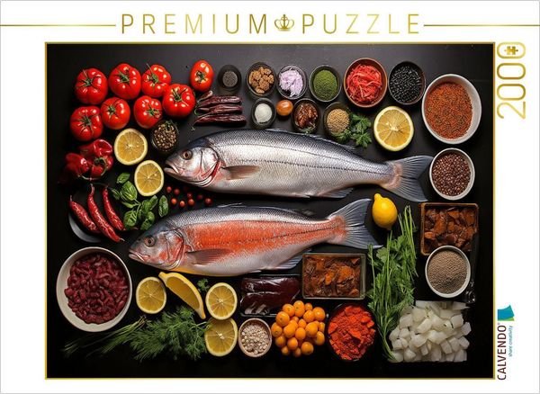 CALVENDO Puzzle Fischplatte zur gesunden Ernährung | 2000 Teile Lege-Größe 90x67cm Foto-Puzzle für glückliche Stunden