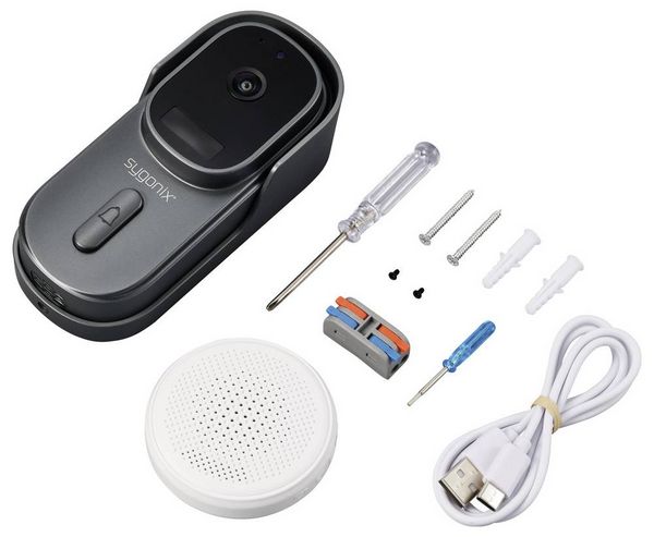 Produktbild: Sygonix IP-Video-T&uuml;rsprechanlage WLAN, Funk Grau, Wei&szlig;