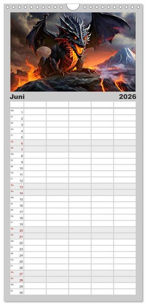 Produktbild: Familienplaner 2026 - Drachen - Gef&uuml;rchtete, aber nicht immer b&ouml;se Fabelwesen mit 5 Spalten (Wandkalender, 21 x 45 cm) CALVENDO