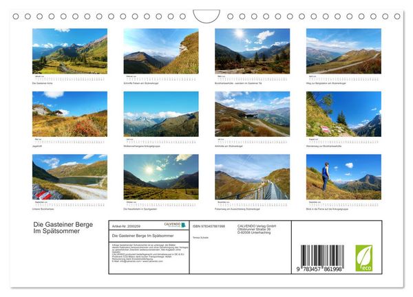 Produktbild: Die Gasteiner Berge Im Sp&auml;tsommer (Wandkalender 2026 DIN A4 quer), CALVENDO Monatskalender