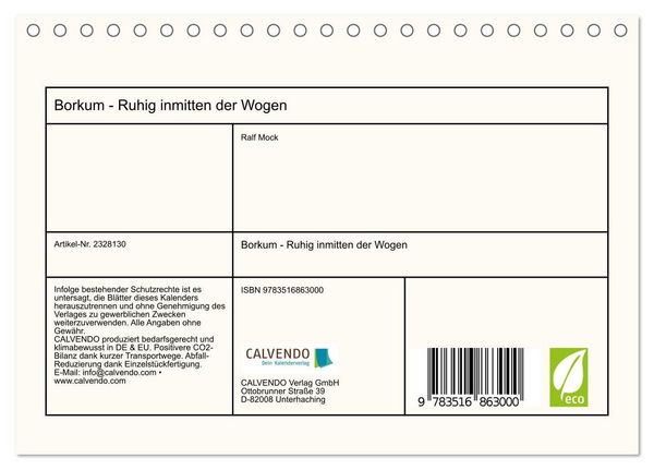 Produktbild: Borkum - Ruhig inmitten der Wogen (Tischkalender 2027 DIN A5 quer), CALVENDO Monatskalender