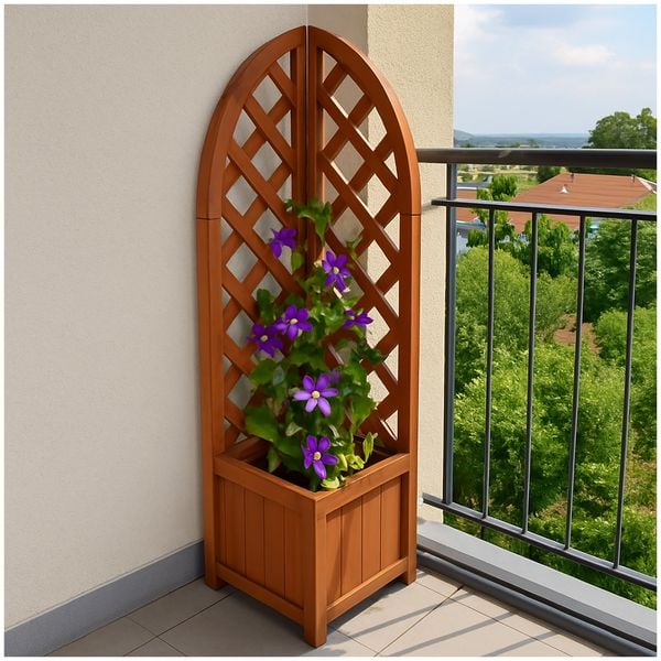 HTI-Living Pflanzkasten mit Rankgitter aus Holz braun Blumenkasten für Balkon, Terrasse und Garten