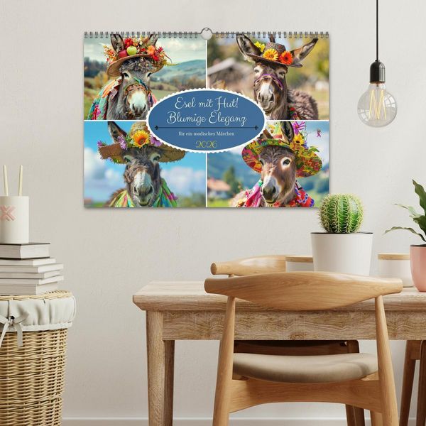 Produktbild: Esel mit Hut! Blumige Eleganz f&uuml;r ein modisches M&auml;rchen (Wandkalender 2026 DIN A3 quer), CALVENDO Monatskalender