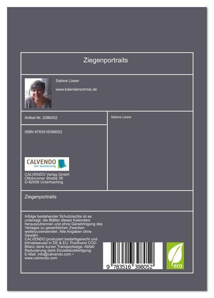Produktbild: Ziegenportraits (Tischkalender 2026 DIN A5 hoch), CALVENDO Monatskalender