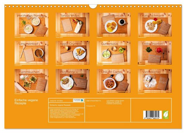Produktbild: Einfache vegane Rezepte (Wandkalender 2026 DIN A3 quer), CALVENDO Monatskalender
