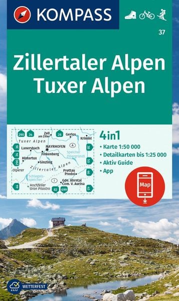 Produktbild: KOMPASS Wanderkarte 37 Zillertaler Alpen, Tuxer Alpen 1:50.000
