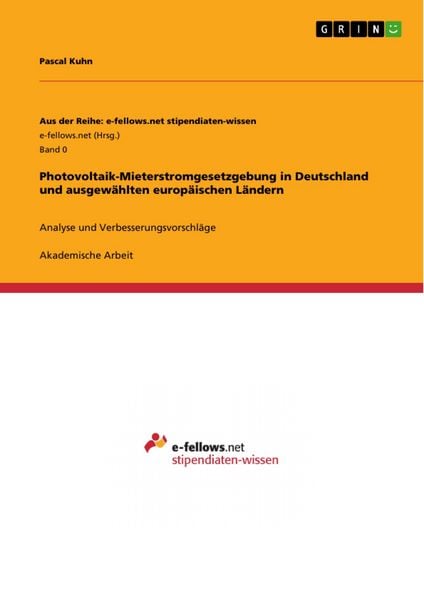 Produktbild: Photovoltaik-Mieterstromgesetzgebung in Deutschland und ausgew&auml;hlten europ&auml;ischen L&auml;ndern