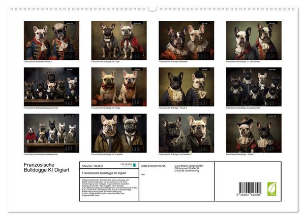 Produktbild: Franz&ouml;sische Bulldogge KI Digiart (hochwertiger Premium Wandkalender 2026 DIN A2 quer), Kunstdruck in Hochglanz