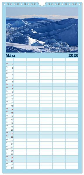 Produktbild: Familienplaner 2026 - EISIGE GIGANTEN in der DISKOBUCHT mit 5 Spalten (Wandkalender, 21 x 45 cm) CALVENDO