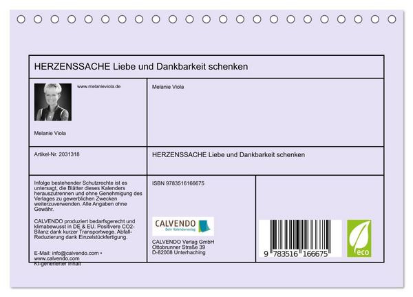 Produktbild: HERZENSSACHE Liebe und Dankbarkeit schenken (Tischkalender 2026 DIN A5 quer), CALVENDO Monatskalender
