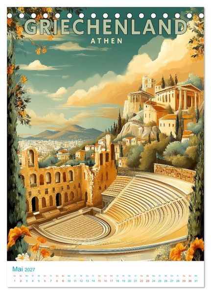 Produktbild: Griechenland - Old School Poster Style (Tischkalender 2027 DIN A5 hoch), CALVENDO Monatskalender