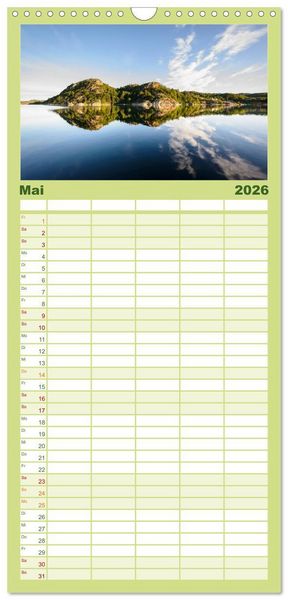 Produktbild: Familienplaner 2026 - Norwegens S&uuml;den mit 5 Spalten (Wandkalender, 21 x 45 cm) CALVENDO