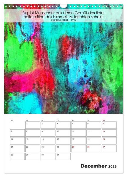 Produktbild: Farbenleuchten - Abstrakte Gouachemalerei mit Zitaten &uuml;ber die Farben (Wandkalender 2026 DIN A3 hoch), CALVENDO Monatskalender