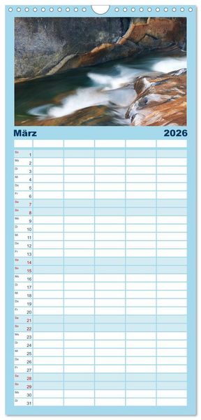 Produktbild: Familienplaner 2026 - Farben und Formen der Verzasca mit 5 Spalten (Wandkalender, 21 x 45 cm) CALVENDO