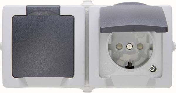 Kopp 137056002  Feuchtraum-Schalterprogramm  Schutzkontakt-Steckdose mit Klappdeckel Nautic Grau
