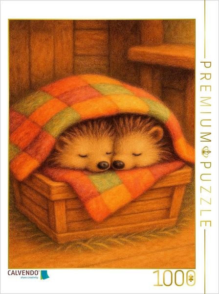 CALVENDO Puzzle Zwei Igel kuscheln unter einer Decke | 1000 Teile Lege-Größe 64x48cm Foto-Puzzle für glückliche Stunden
