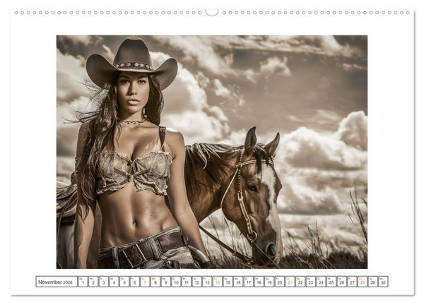 Produktbild: Sattel und Sinnlichkeit - Begegnungen mit den Verf&uuml;hrerischen Cowgirls (hochwertiger Premium Wandkalender 2026 DIN A2 quer), Kunstdruck in Hochglanz