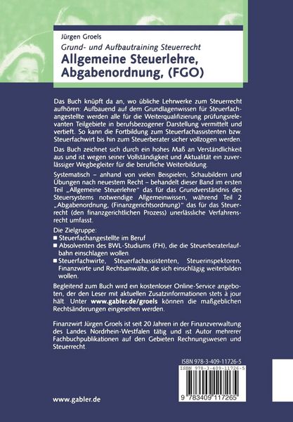 Produktbild: Allgemeine Steuerlehre, Abgabenordnung, (FGO)
