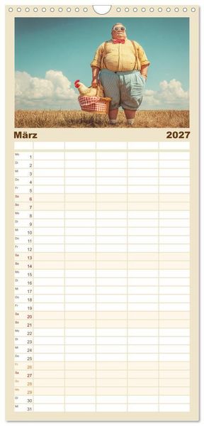 Produktbild: Familienplaner 2027 - Die H&uuml;hnerhelden. Witz und Charme mit M&auml;nnern, die Eier haben mit 5 Spalten (Wandkalender, 21 x 45 cm) CALVENDO