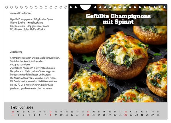 Produktbild: Rezepte f&uuml;r die Hei&szlig;luftfritteuse - vegetarisch, schnell und einfach (Wandkalender 2026 DIN A4 quer), CALVENDO Monatskalender
