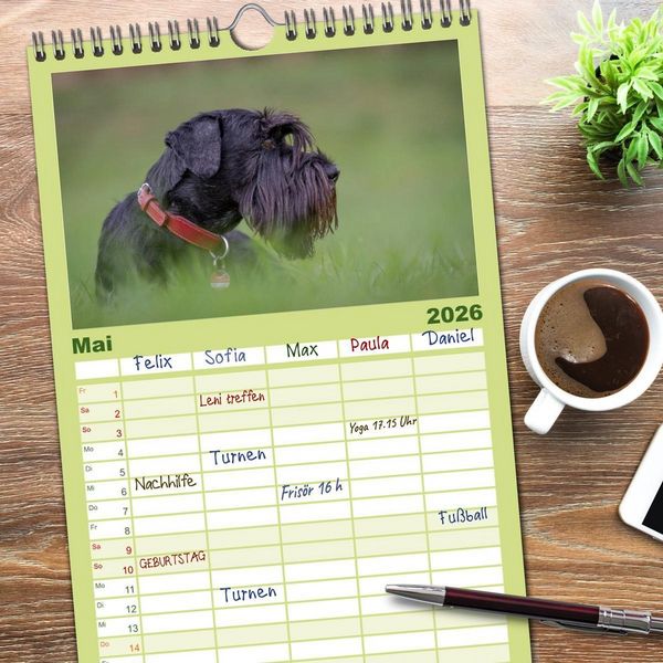 Produktbild: Familienplaner 2026 - Schnauzer... von Zwergen und Riesen 2026 mit 5 Spalten (Wandkalender, 21 x 45 cm) CALVENDO