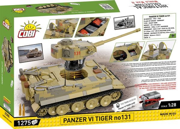 Produktbild: COBI Historical Collection 2588 - Panzer VI Tiger no131, WWII, Bausatz 1:28, 1275 Klemmbausteine
