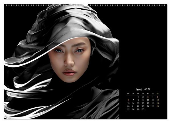 Produktbild: Haute Couture - Wei&szlig; trifft Schwarz (hochwertiger Premium Wandkalender 2026 DIN A2 quer), Kunstdruck in Hochglanz